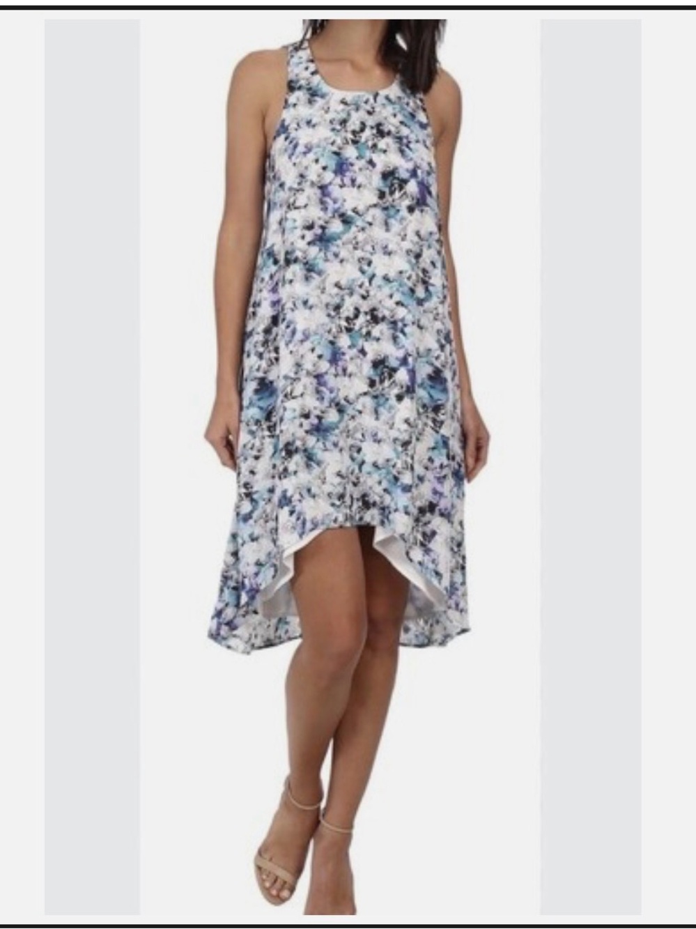 Floral Racer Back Detail High Low Turquoise Dress-Sam Edelman- small